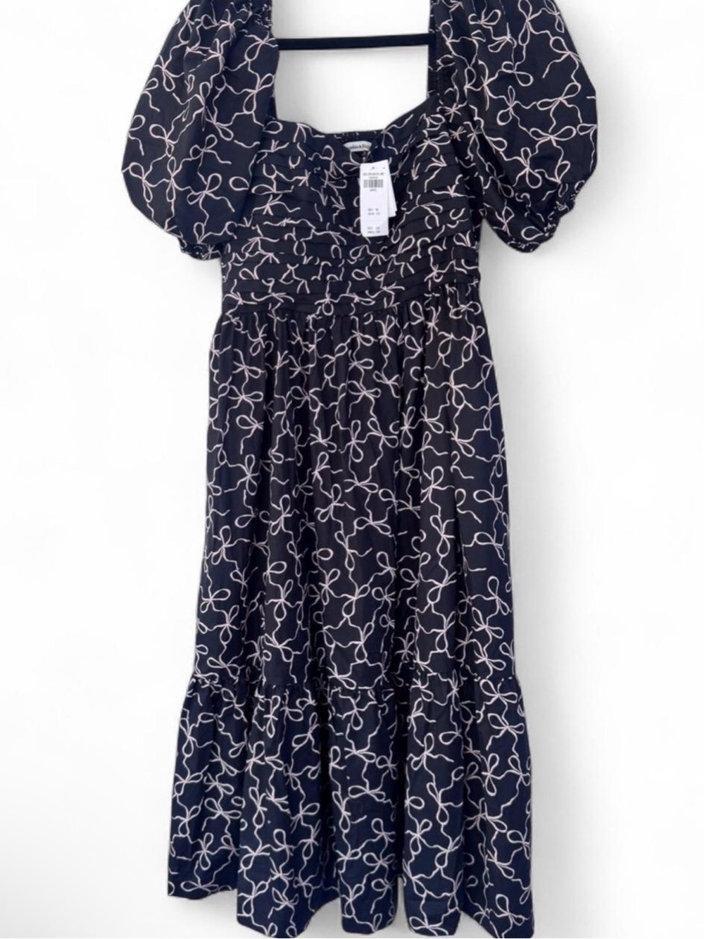 Abercrombie & Fitch Emerson puff sleeve dress NWT BLACK WITH BOWS SZ LARGE